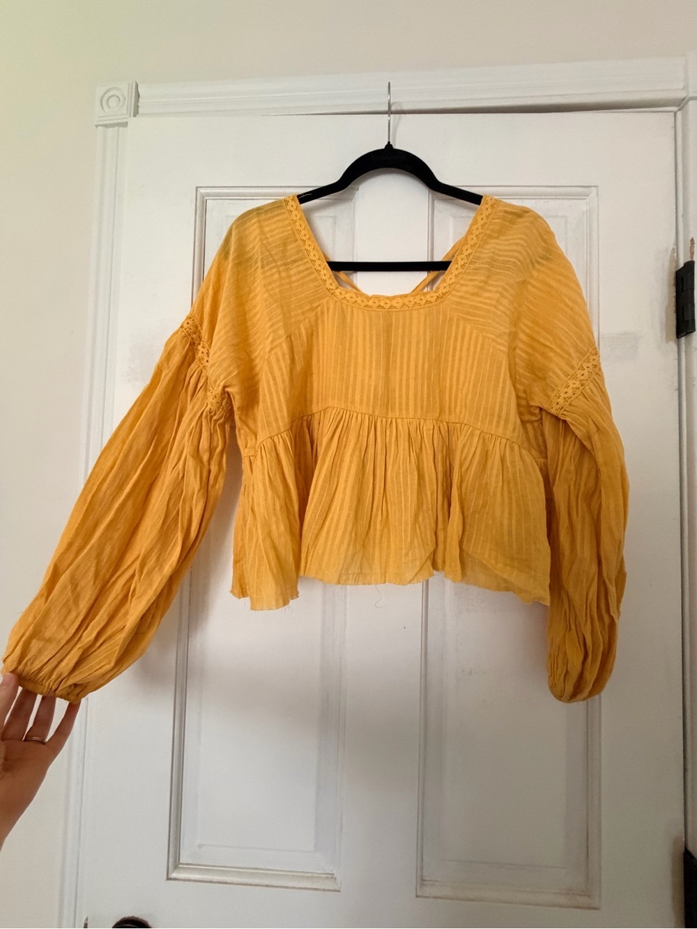 bohme Yellow Billowy Cropped Peasant Top